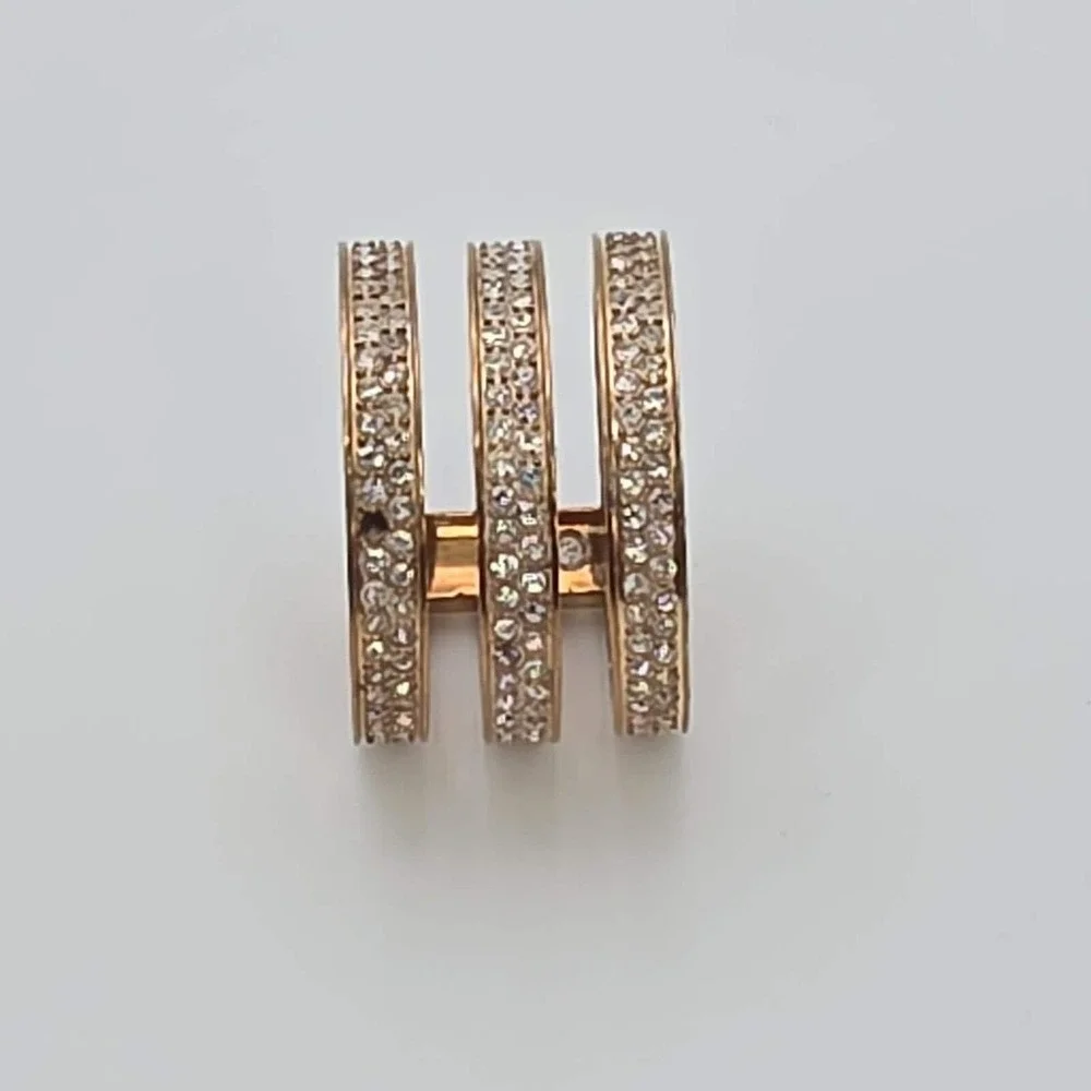 MICHAEL KORS Tri-Bar Ring Pavé Crystal Encrusted Rose Gold Tone Size 7 FREE $hip